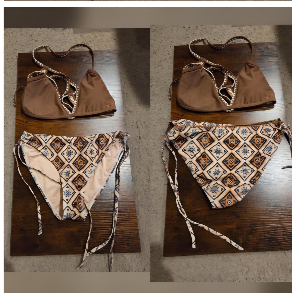Cupshe Brown And Patterned Bikini Set - image 1